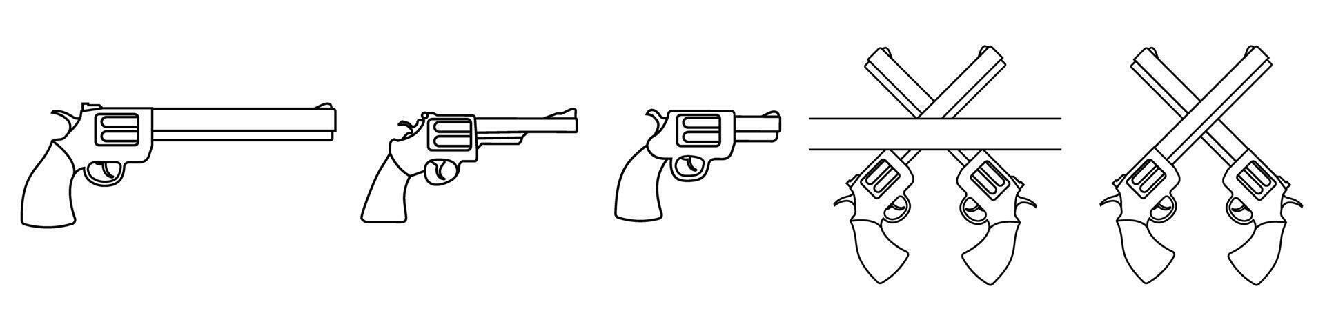 Pistol and revolver icon set. illustration of pistol and revolver icons. vector