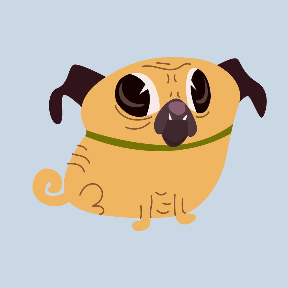 Cute pug dog sticker. Cartoon illustration vector