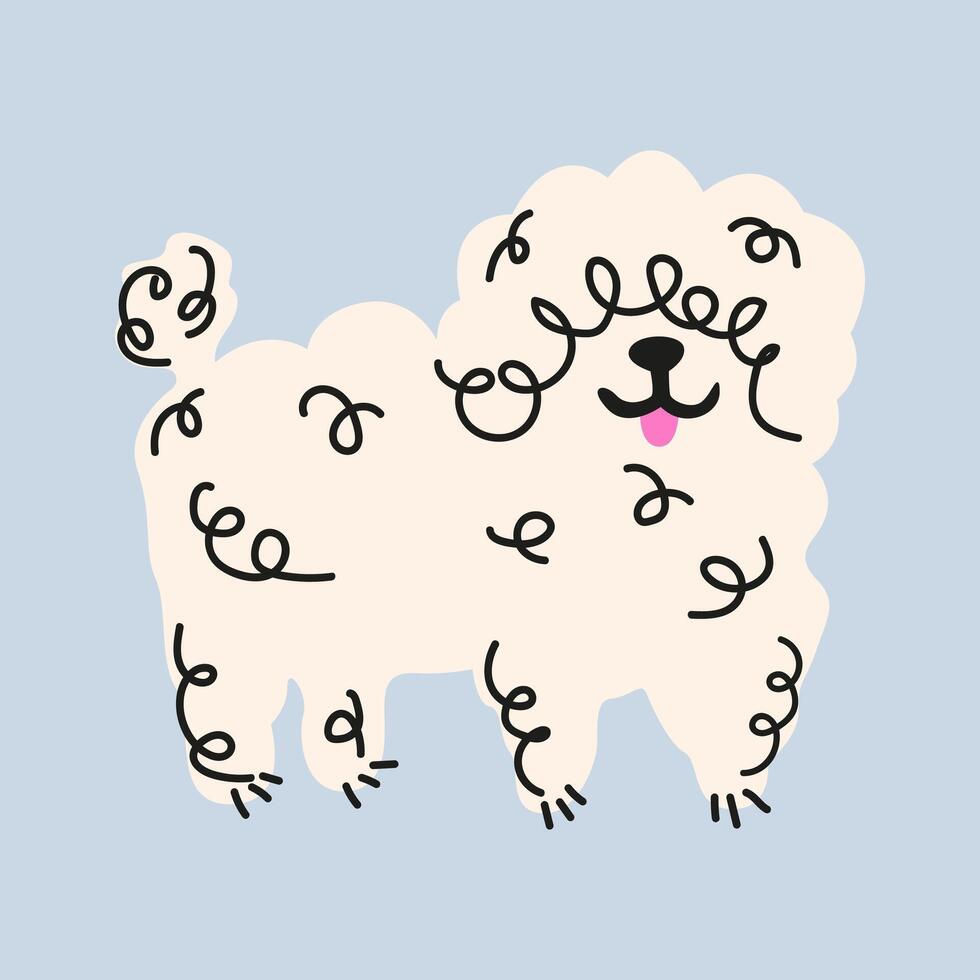 Retro funny dog character. Cute curly white dog vector