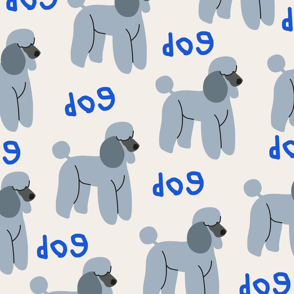 Retro pattern with cute cartoon poodle dogs. Print for fabric. illustration vector