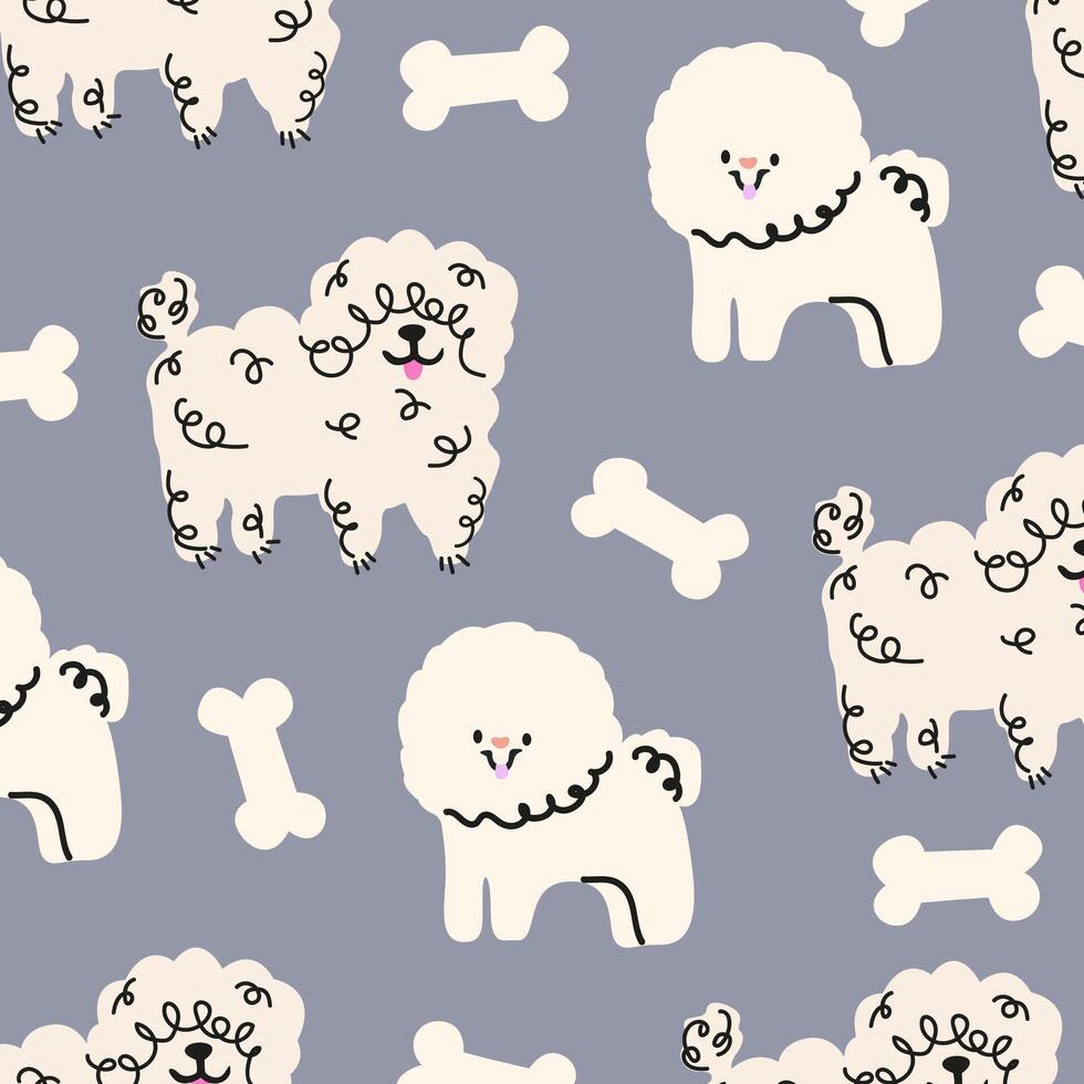 Retro pattern with cute cartoon bolognese dogs. Great for wrapping paper, wallpaper design vector