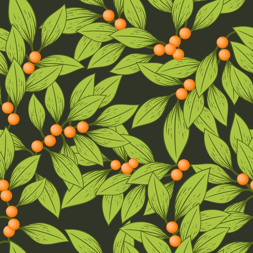 Lush Leaf and Berry Pattern Background vector