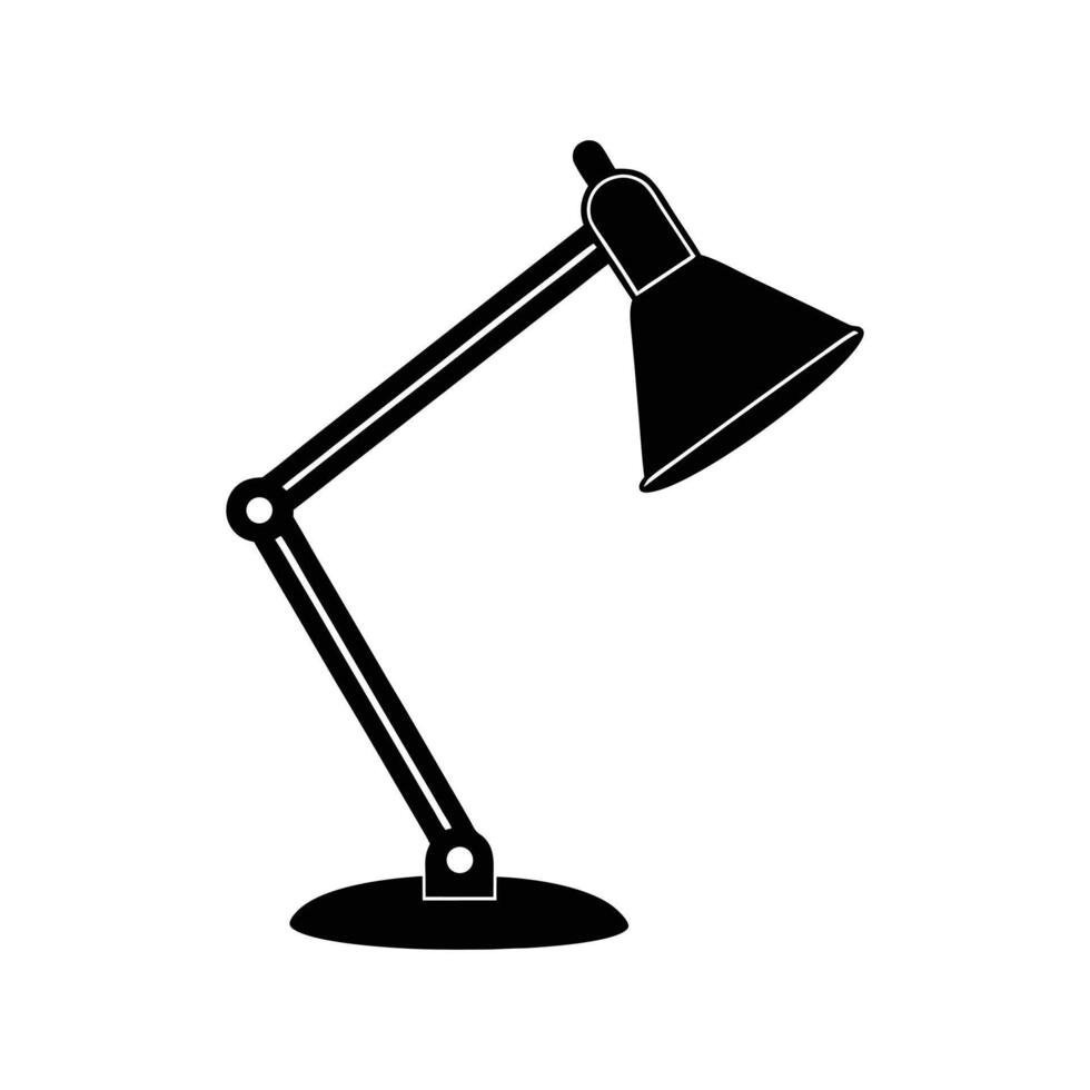 Stylish Black Desk Lamp Icon with Adjustable Arm and Light for Modern Office Lighting High-Quality vector