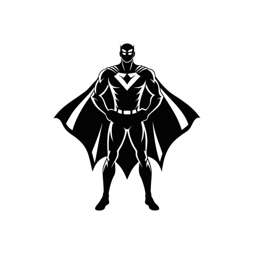 Dynamic Superhero Silhouette with Cape, Strong Pose, and Symbol for Power, Heroism, and Strength vector
