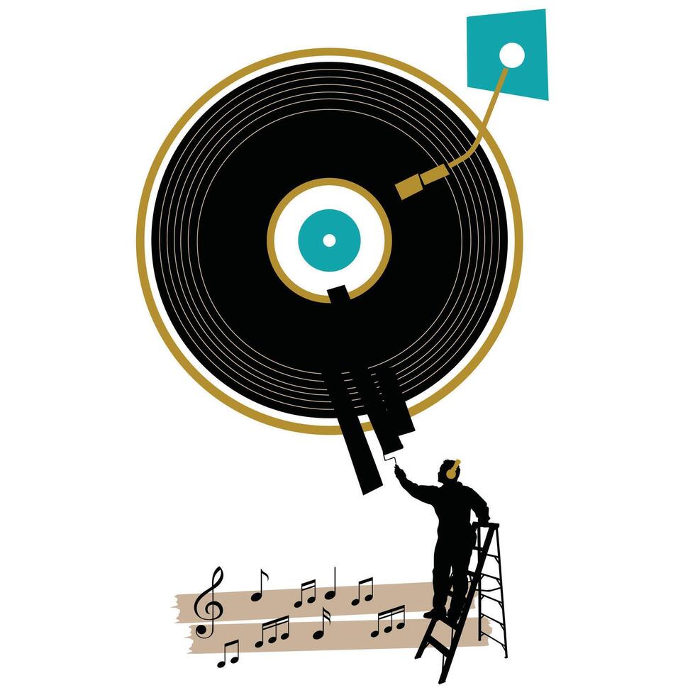 Retro vinyl music record design turntable vector