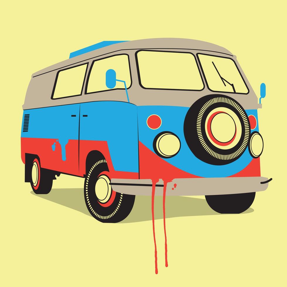 Mini bus van summer hippie transportation vehicle vector