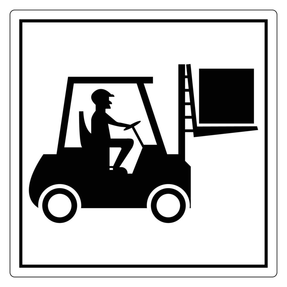 Black and White Illustration of Forklift Operator Lifting Heavy Package in Industrial Environment vector