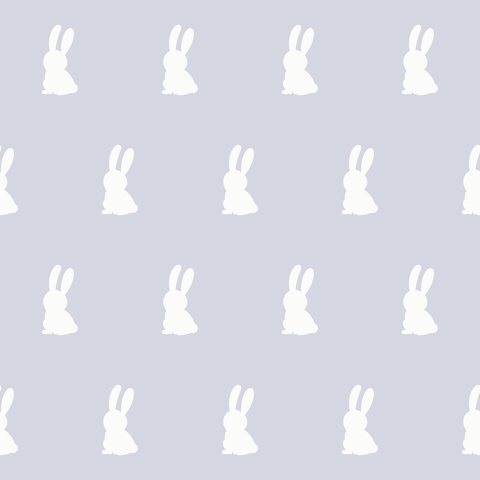White Rabbit Silhouette Isolated on Soft background. Baby Nappy Print Swatch, Childish Textile Seamless Fabric Pattern. Easter mascot Bunny Symbol for Holiday Gift Wrapping Paper Design. vector
