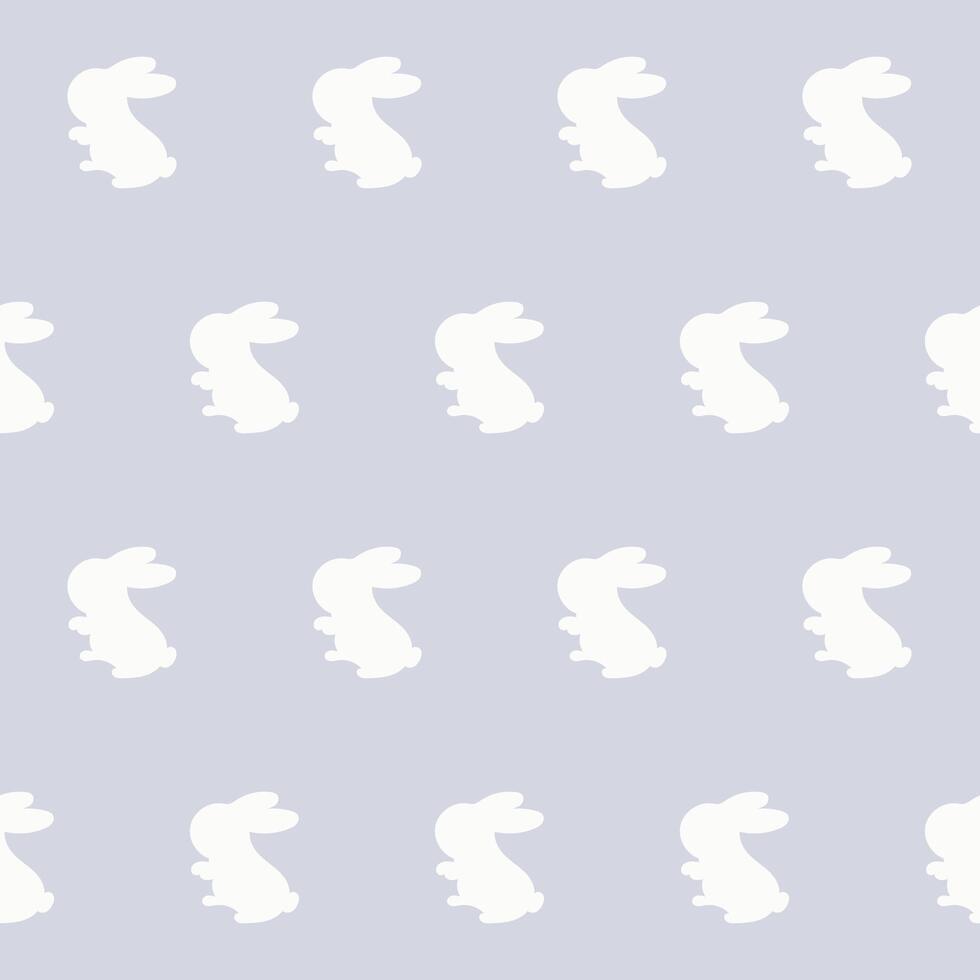 White Rabbit Silhouette Isolated on Soft background. Baby Nappy Print Swatch, Childish Textile Seamless Fabric Pattern Background. Easter mascot Bunny Symbol for Wrapping Paper Design. vector