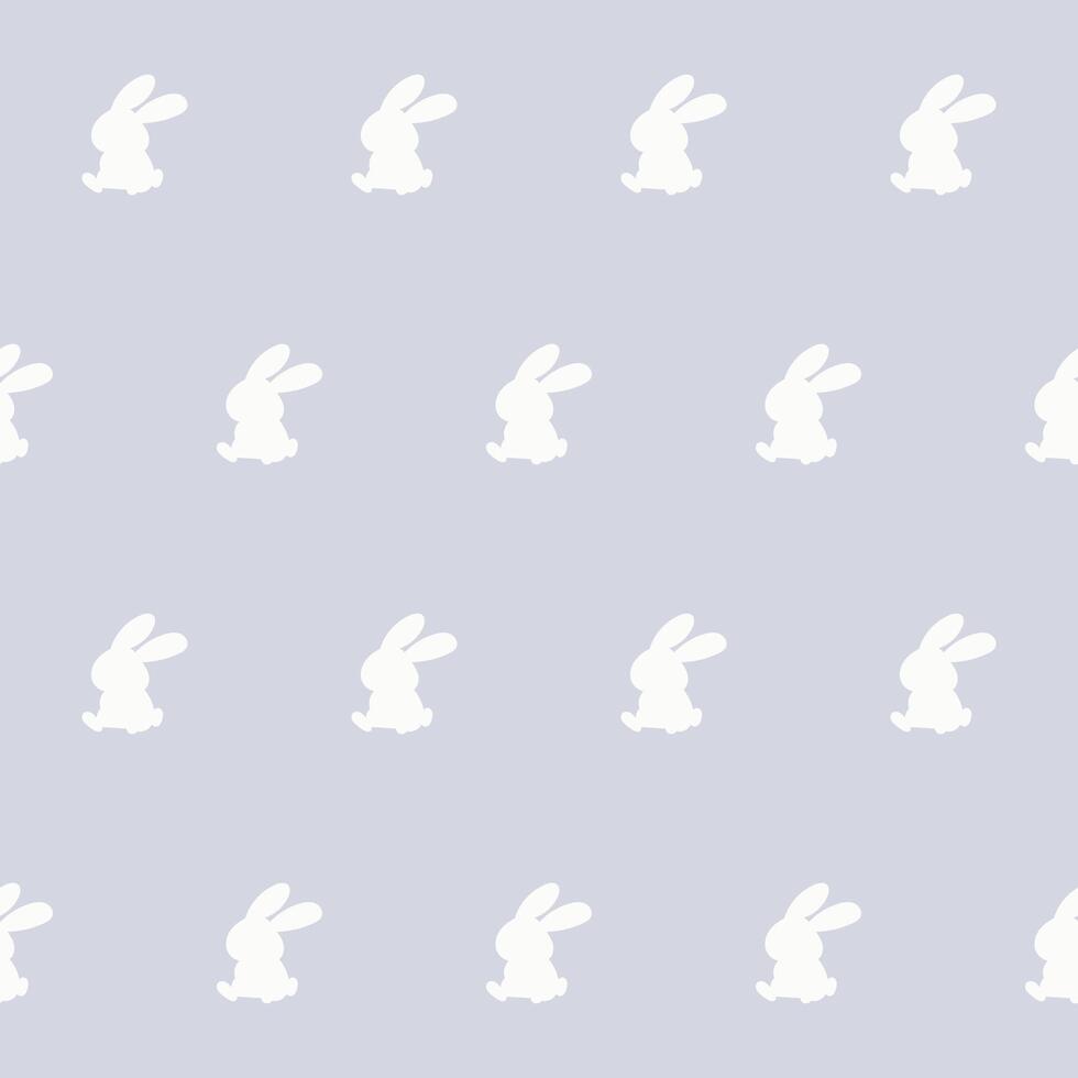 White Rabbit Silhouette Isolated on Soft background. Baby Nappy Print Swatch, Childish Textile Seamless Fabric Pattern Background. Easter mascot Bunny Symbol for Holiday Wrapping Paper Design. vector
