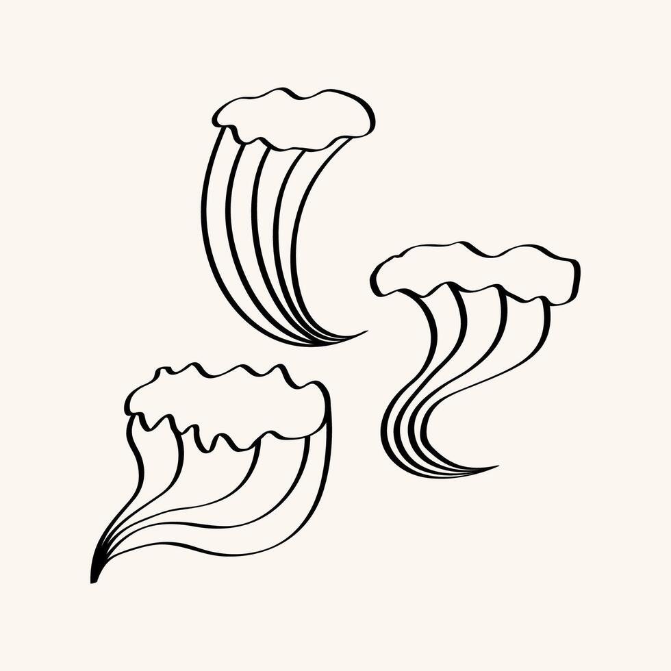 Water with stormy Waves doodle on isolated background. Sketch with sea Foam in conceptual style for sign, logo, print, paper, card, tattoo, flyer. Nature, resort, surfing, coast vacation, mood vector