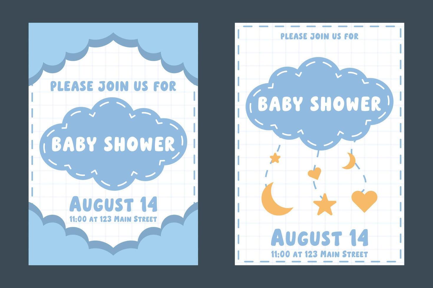 Adorable Baby Shower Invitation with Blue Cloud and Star Design vector