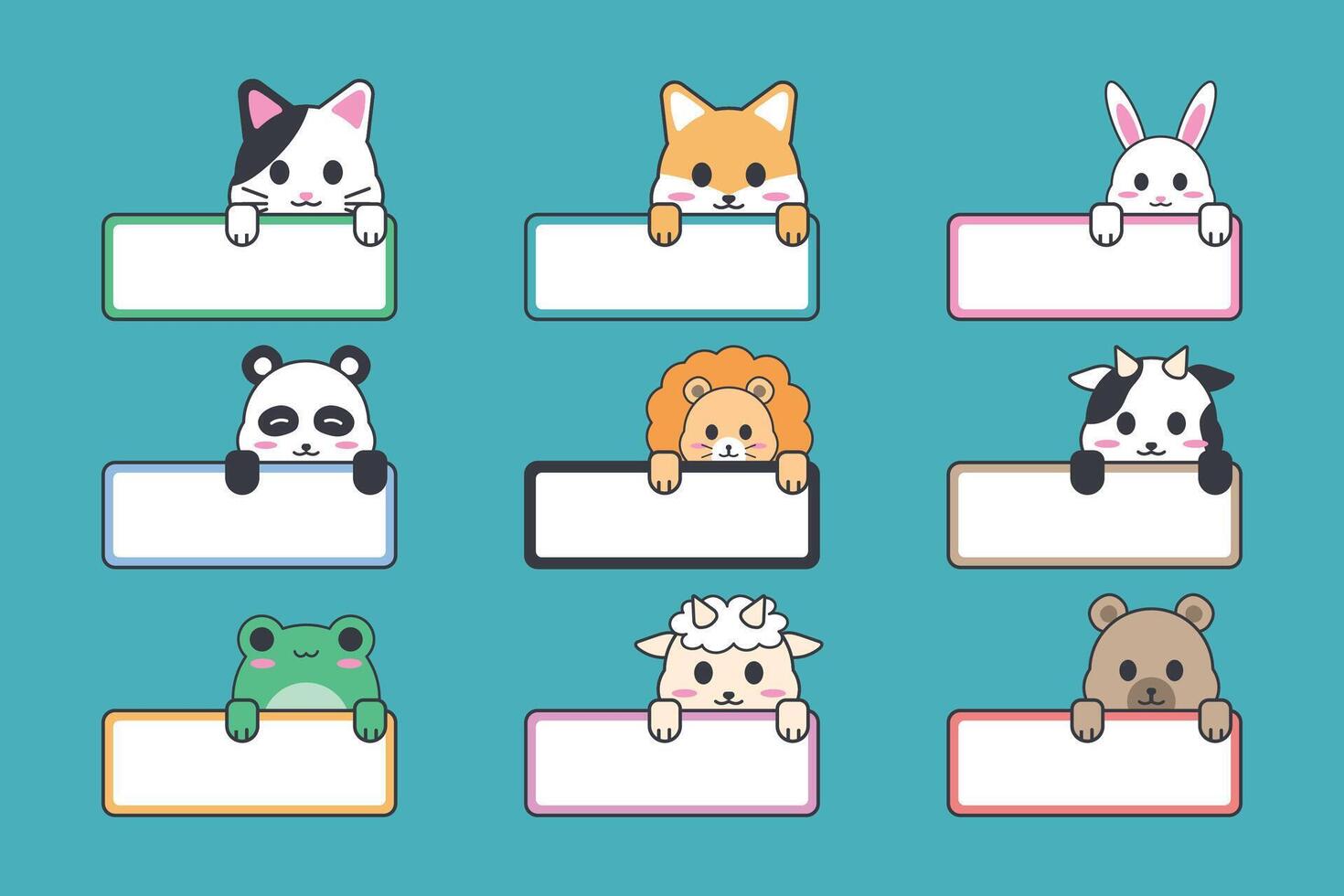 Adorable Kawaii Animal Label and Name Tag Template for Kids and Stationery vector