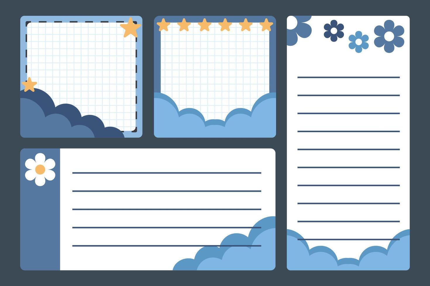 Cute Notepad and Scrapbook Frames. Aesthetic Stationery Templates vector