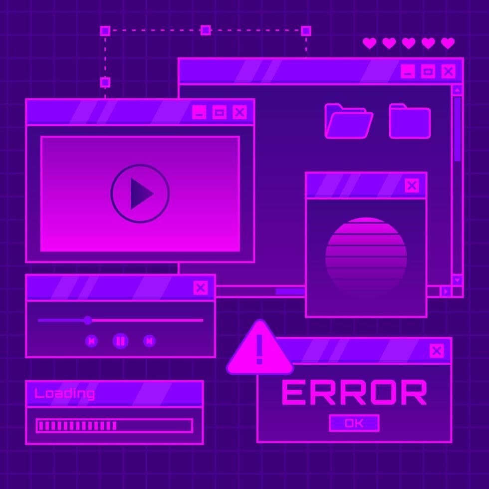 cute set of neon purple theme interface design vector