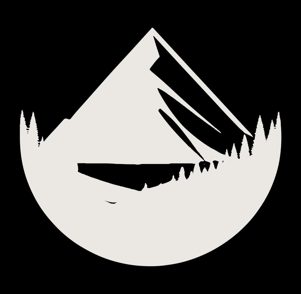 A mountain and a lake are shown in a circle vector