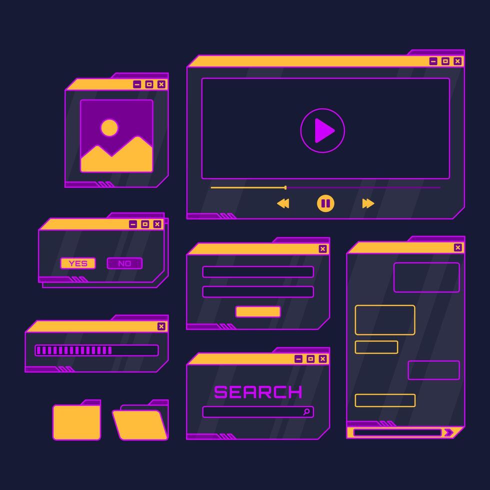 cute set of neon theme interface design vector