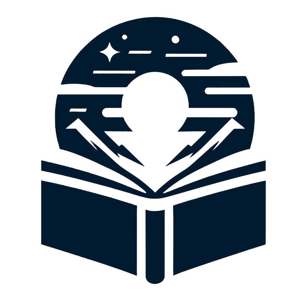 An open book with a moon and stars on white. vector