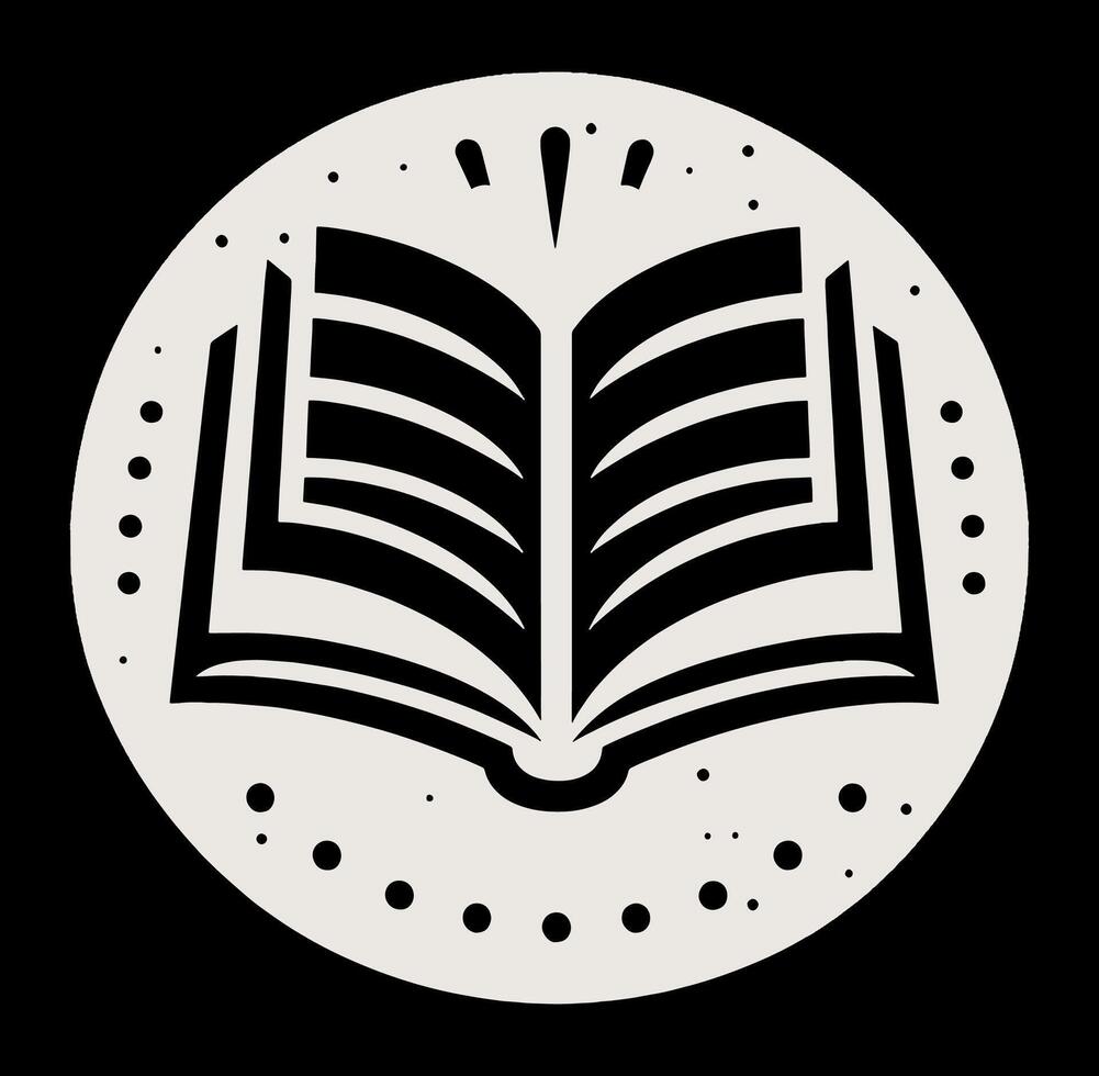 An open book is shown in a circle on a black background vector