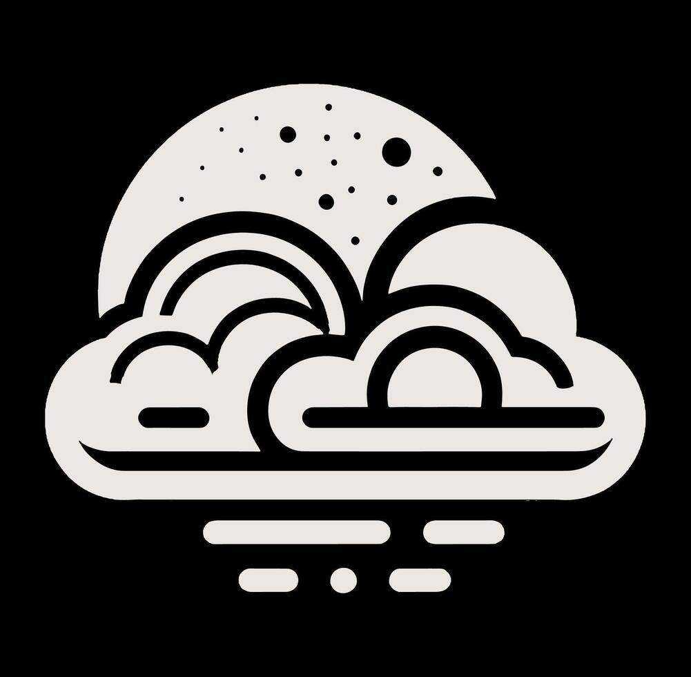 A black and white illustration of clouds and a moon vector