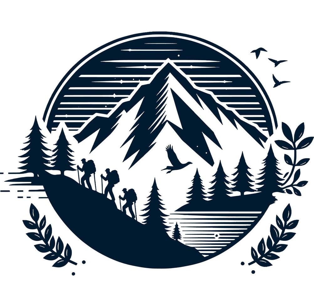 Mountain landscape with trees and birds vector