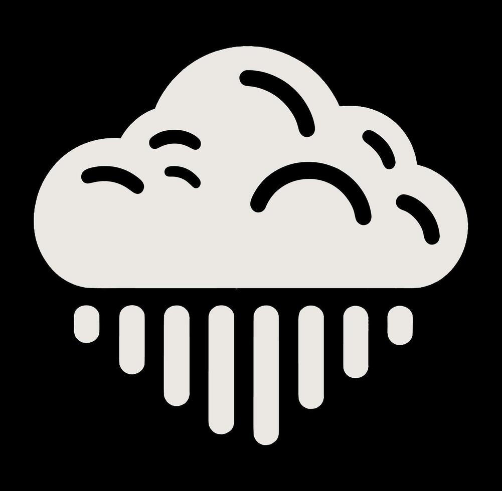 A black and white icon of a cloud with rain vector