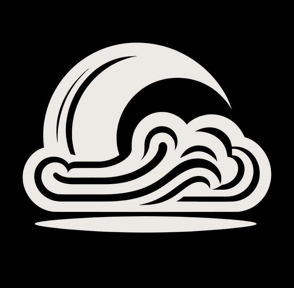 A black and white logo of a wave and moon vector