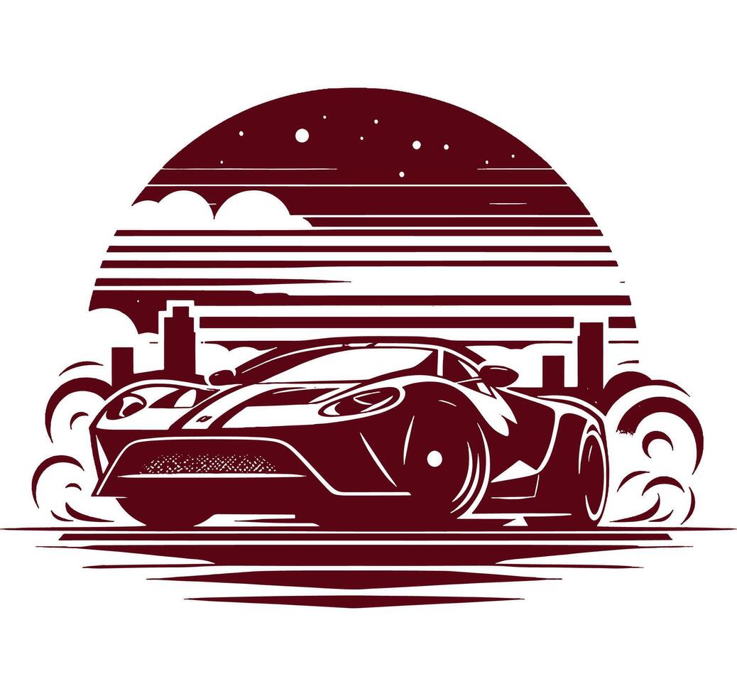 A car with a city skyline in the background on white. vector