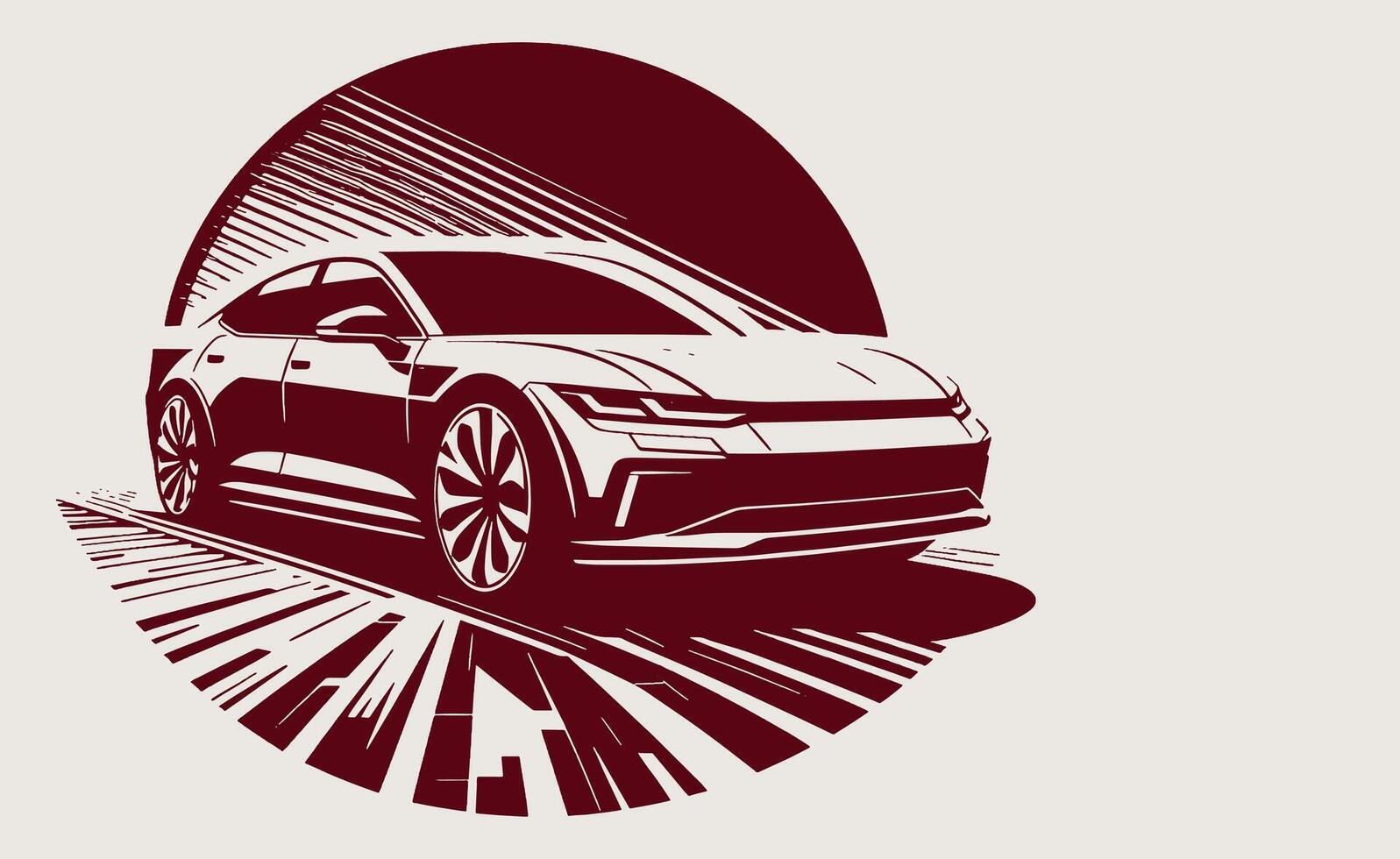 A car is shown in a red and white design vector