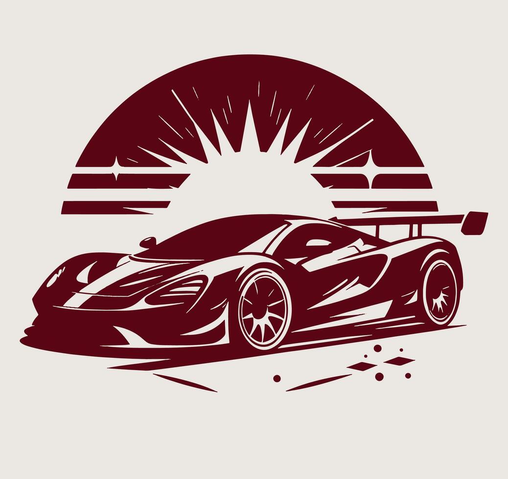 A racing car with the sun on gray. vector