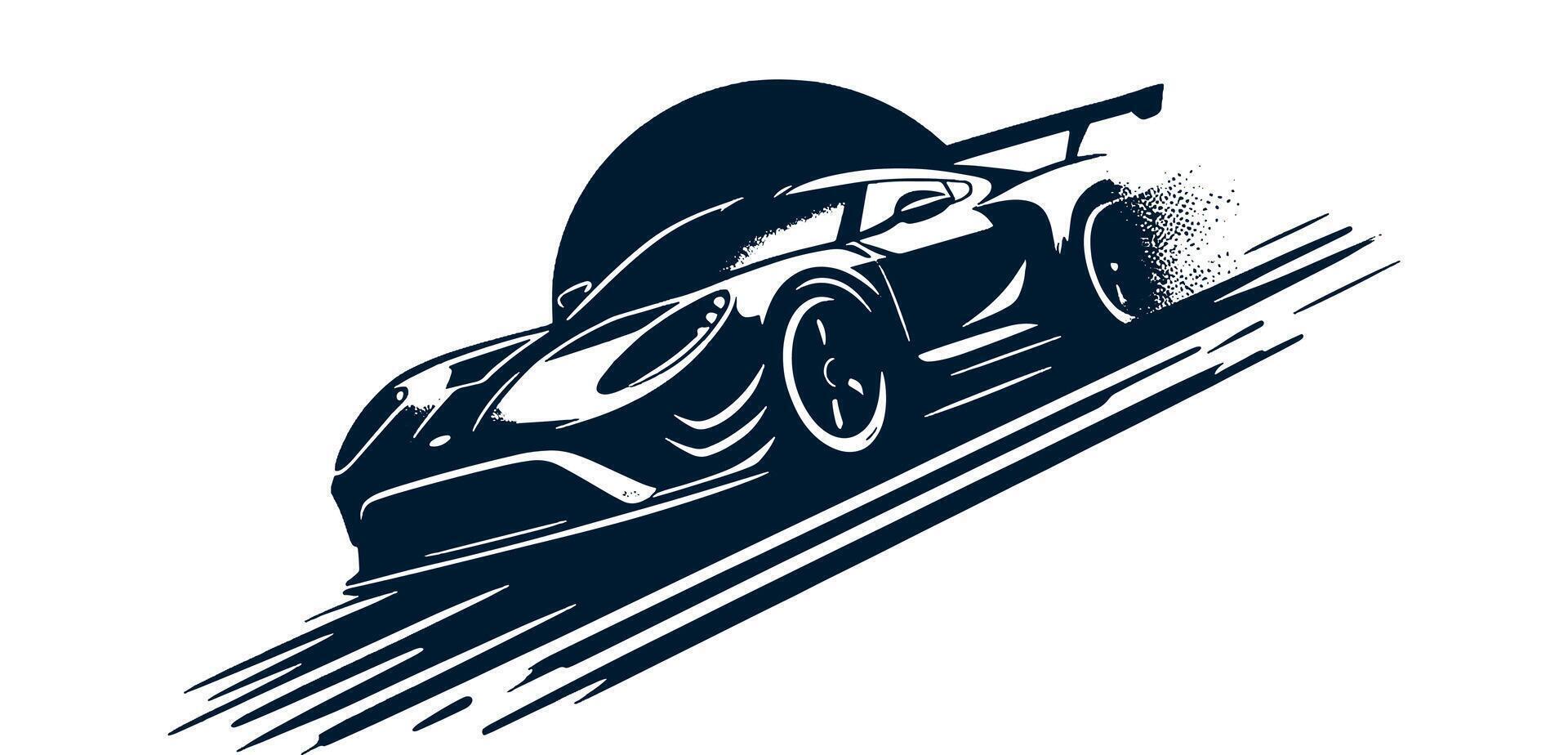 A racing car is shown in a black and white image on white. vector