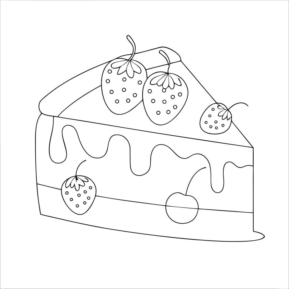 Delicious Cheesecake with Strawberries Simple and Fun Coloring Page vector