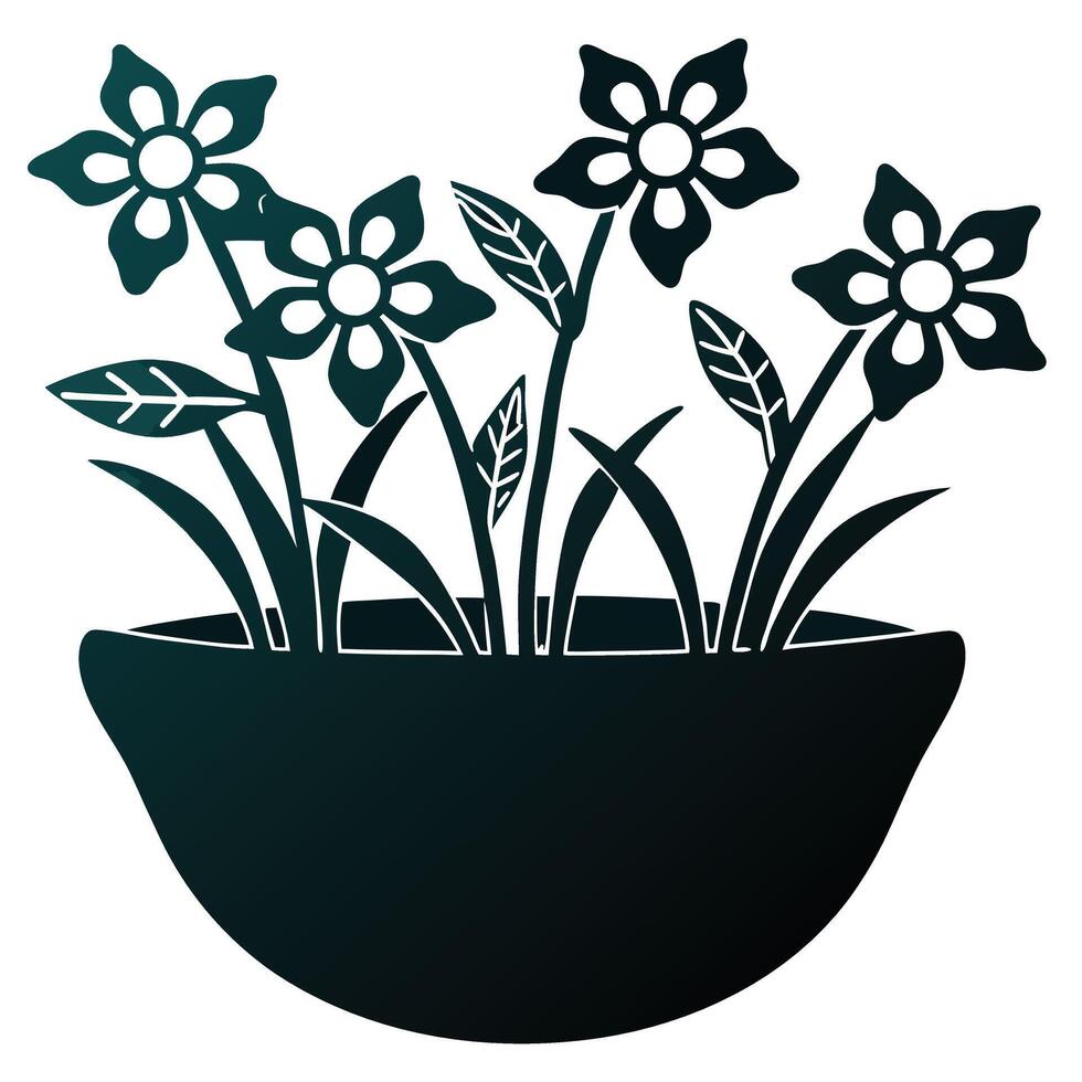 Modern Botanical Design Simple Line Art of Potted Flower Arrangement vector