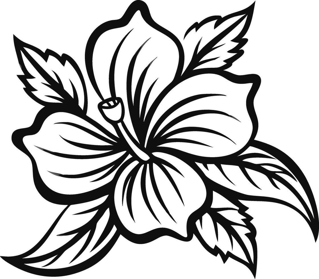 Black and White Hibiscus Flower Illustration Bold Botanical Line Art vector