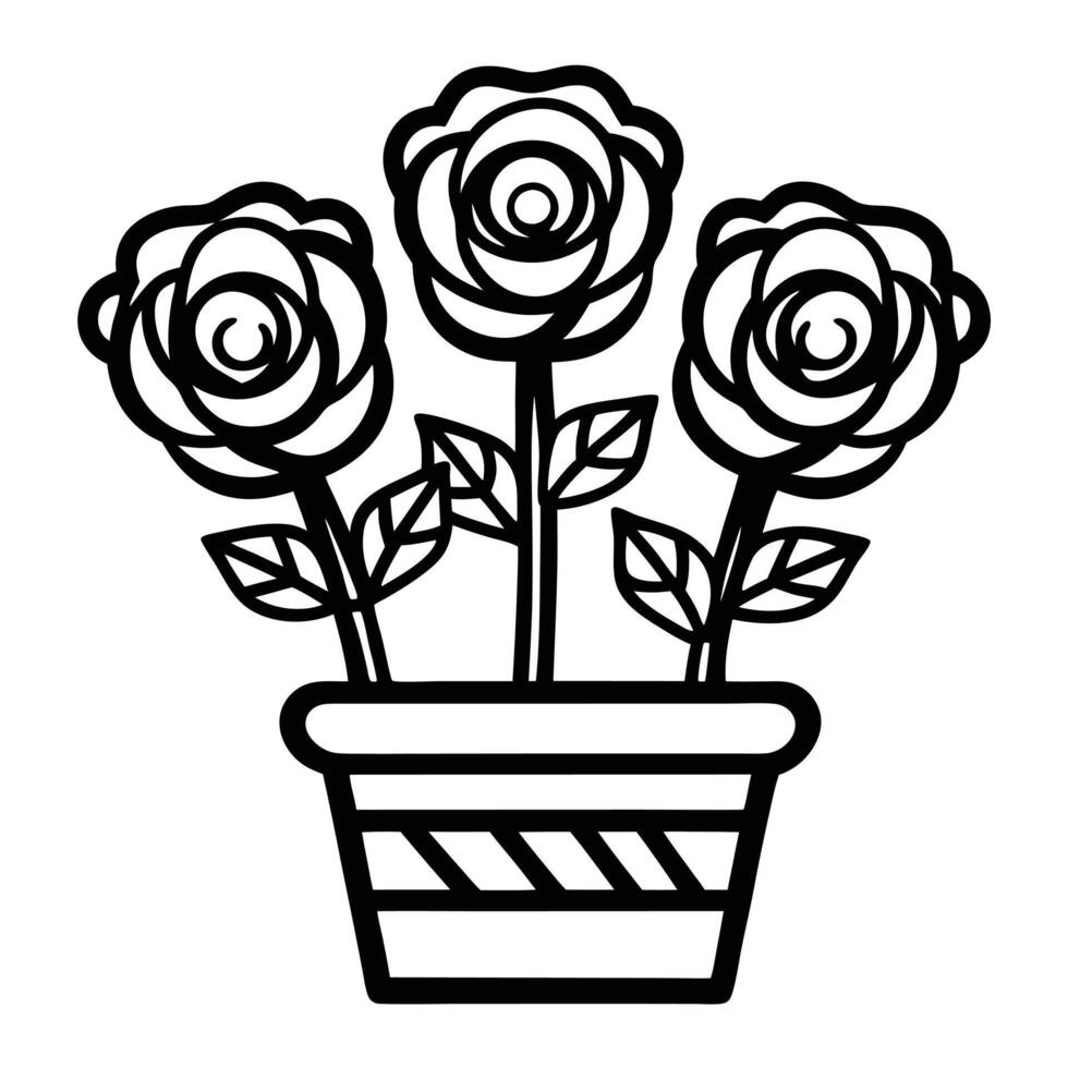 Minimalist Line Drawing of Three Roses in a Flower Pot Elegant Botanical Art vector