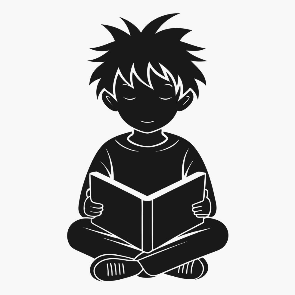 Silhouette of a Child Seated with Book Minimalist Illustration of Reading Love vector
