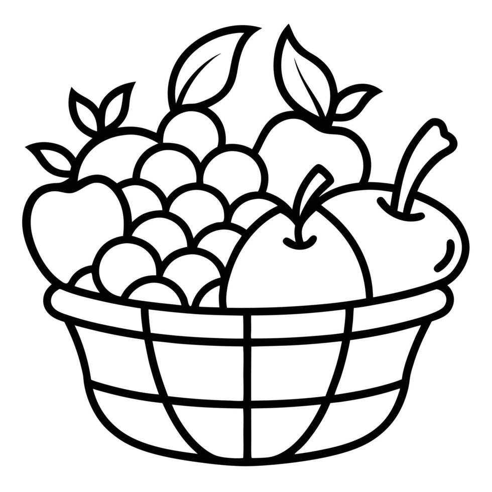 Fruit Basket Sketch Detailed Line Drawing of Apples and Fresh Produce vector