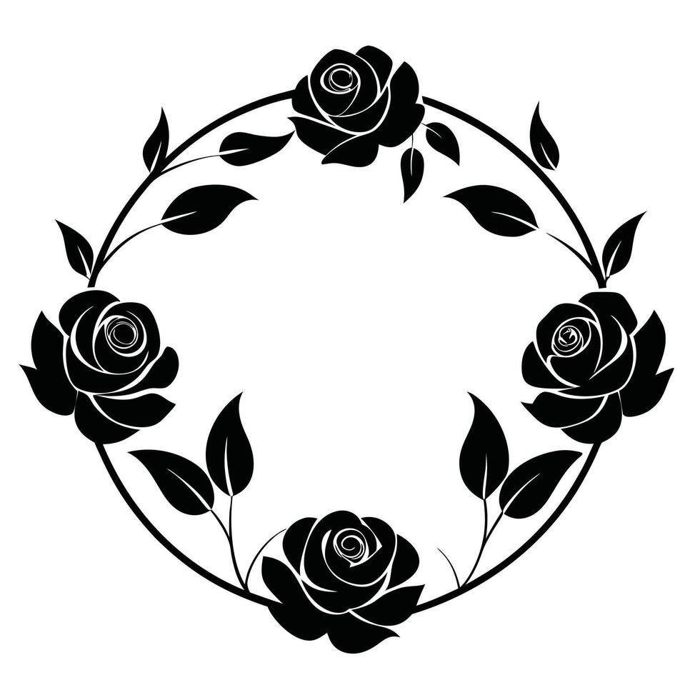 Minimalist Botanical Wreath Hand-Drawn Circular Frame in Black and White vector
