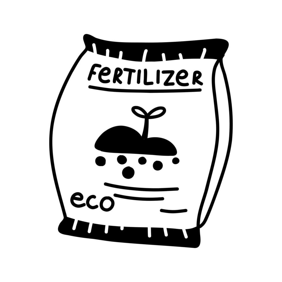 Illustration of a fertilizer package. Monochrome flat doodle. Ideal for projects on agriculture, horticulture, organic farming, sustainability and ecology. Perfect for packaging or marketing vector