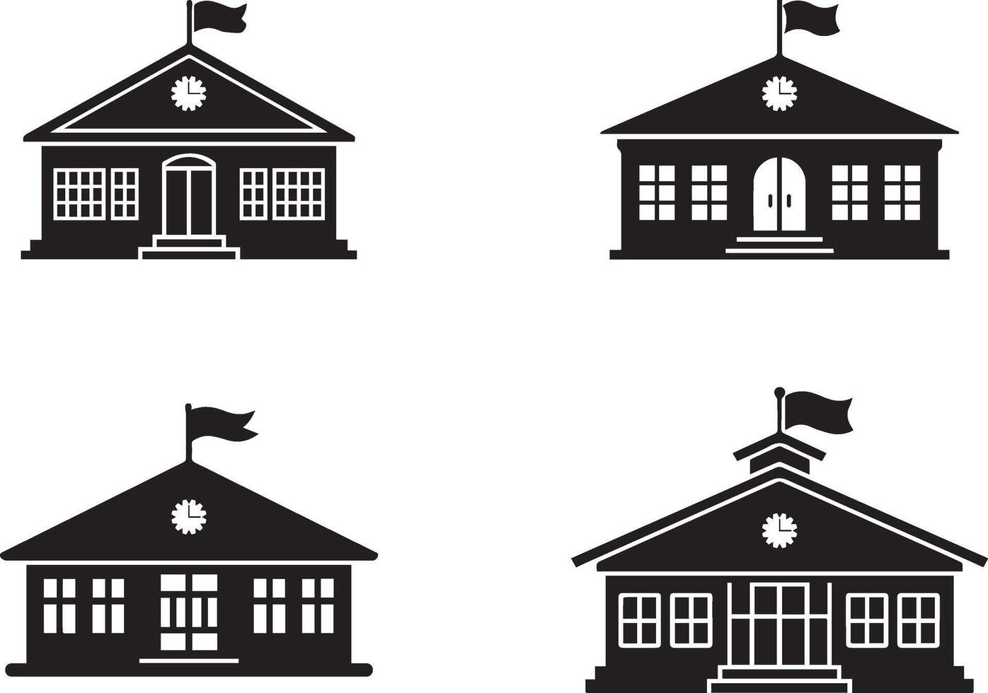 School Building Silhouette Set for Design Projects vector
