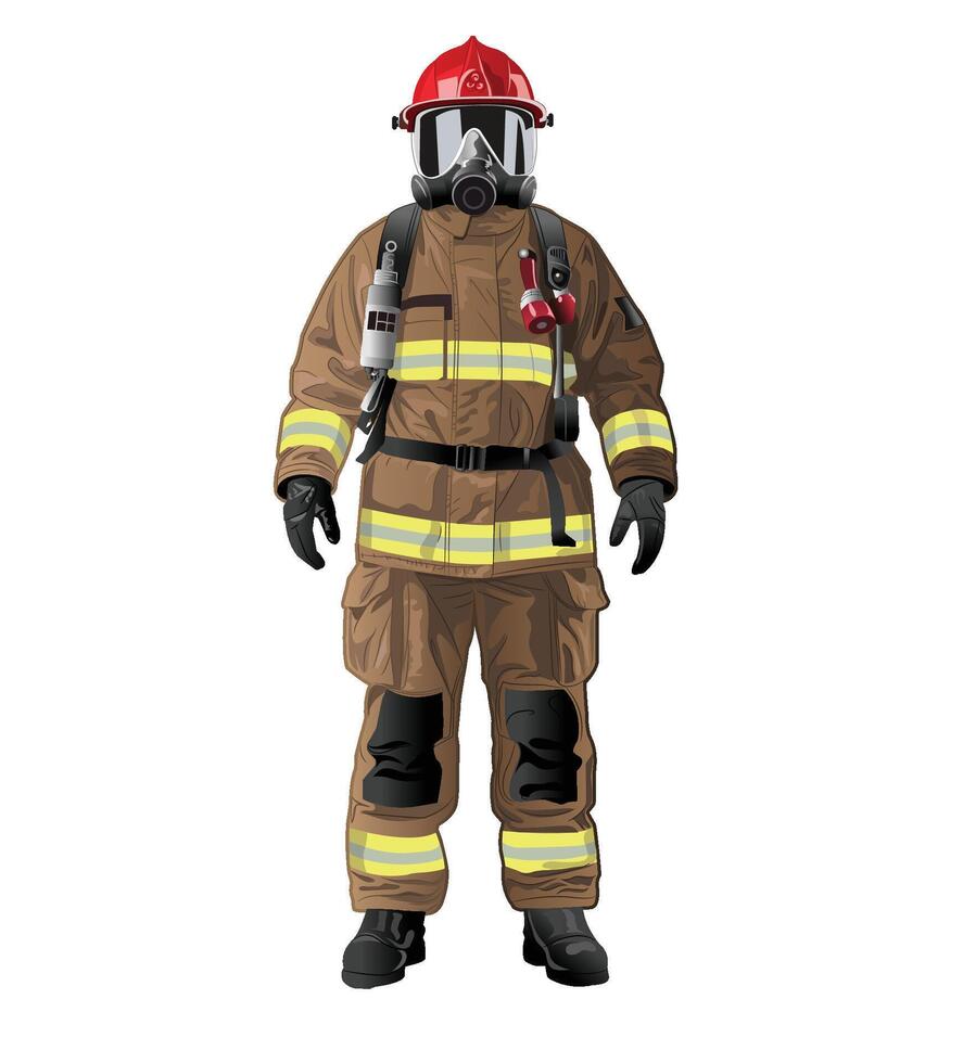 a fireman wearing gas mask in full uniform vector