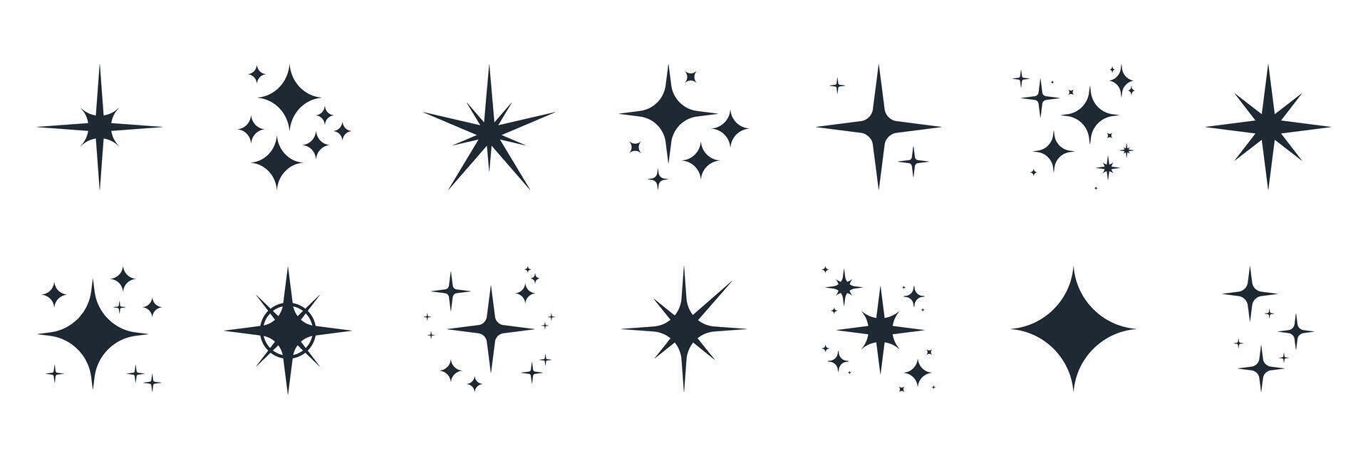 Star Sparkle And Glitter Icon Solid Icon Set. Shimmer And Shine Silhouette Symbol Collection. Isolated Illustration vector