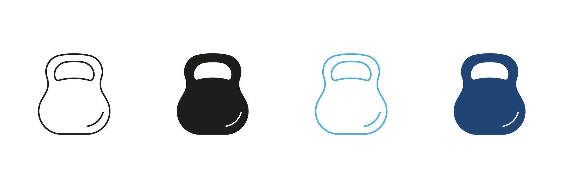Kettlebell Line and Silhouette Icon Set. Sports And Fitness For Strength Training And Healthy Lifestyle Concept. Editable Stroke. Isolated Illustration vector