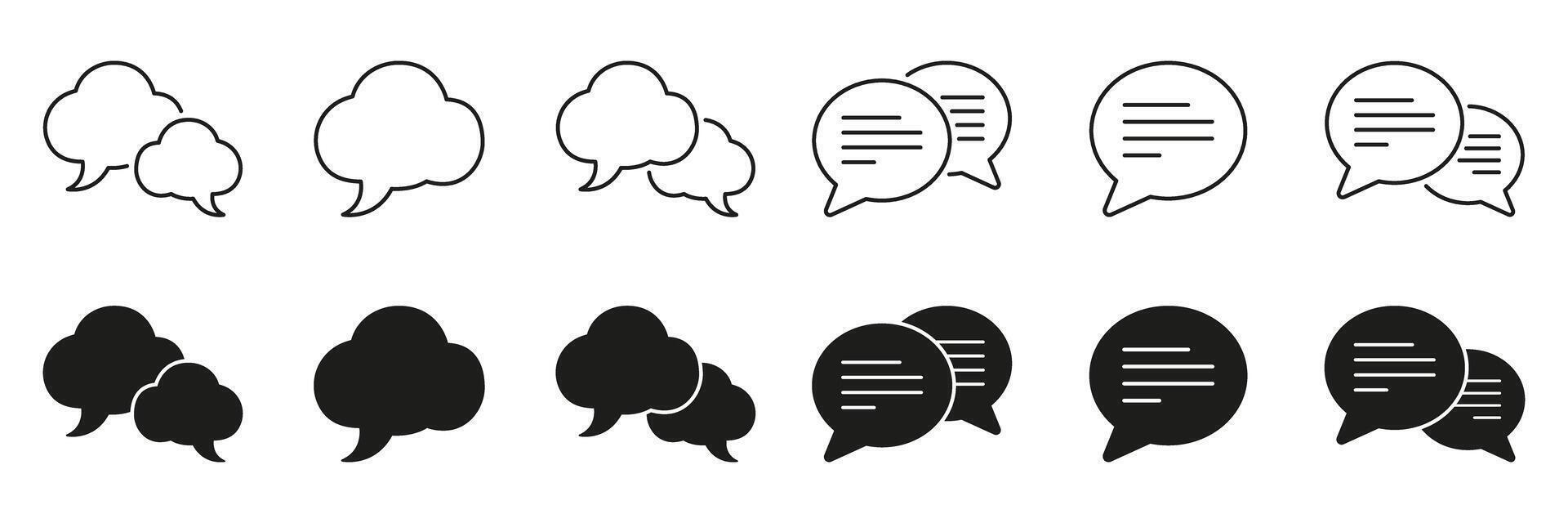 Speech bubble and chat line and solid icon set. Bubbles, communication, and messaging symbol collection. Editable Stroke. Isolated illustration vector