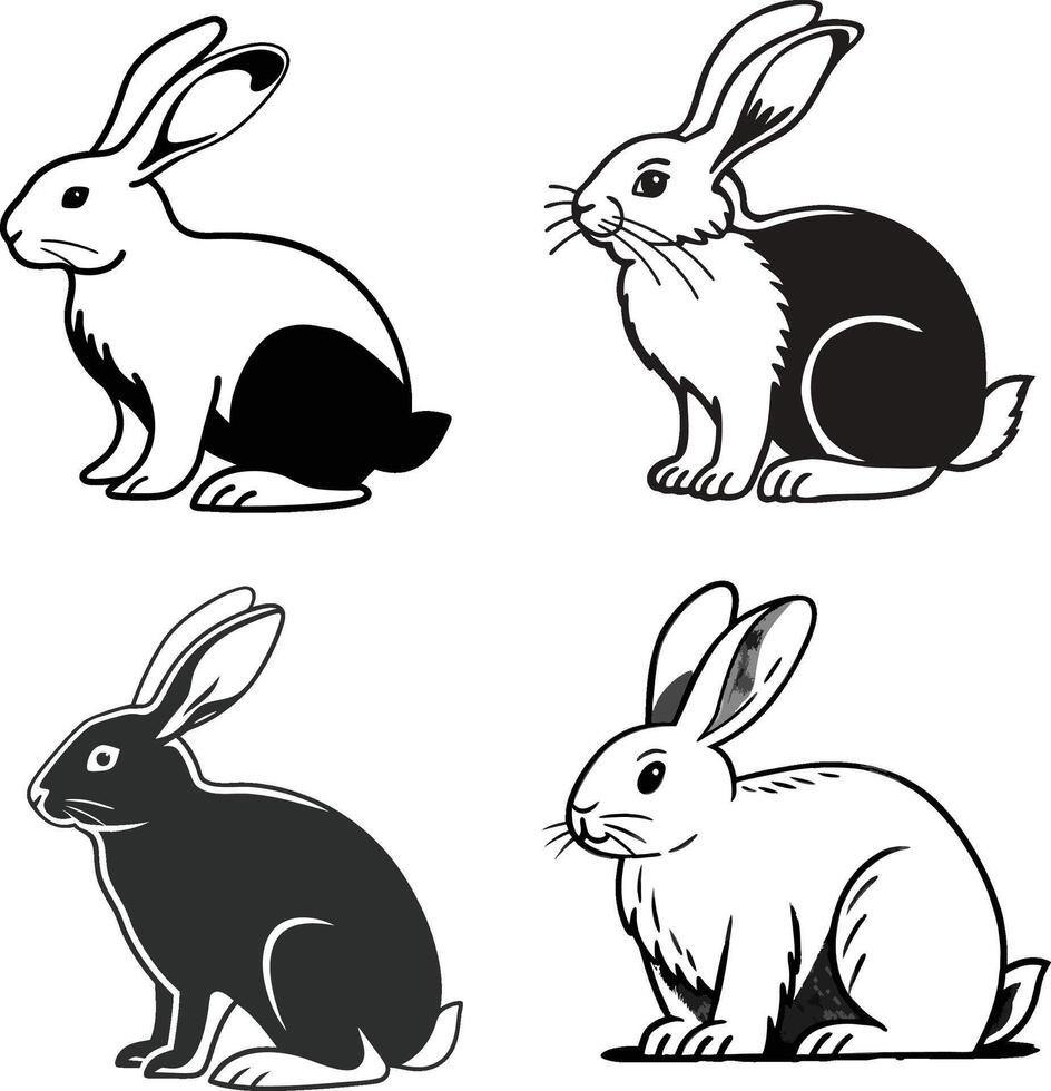 Silhouette set of rabbits vector