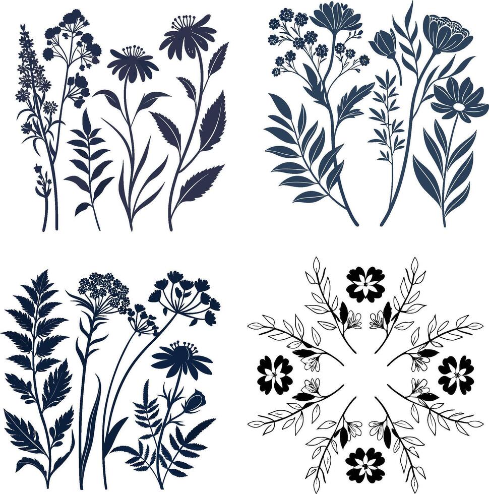 Set of floral elements vector