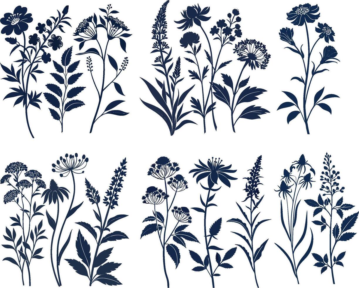 Elegant Floral Silhouettes - Botanical Nature Elements Collection vector
