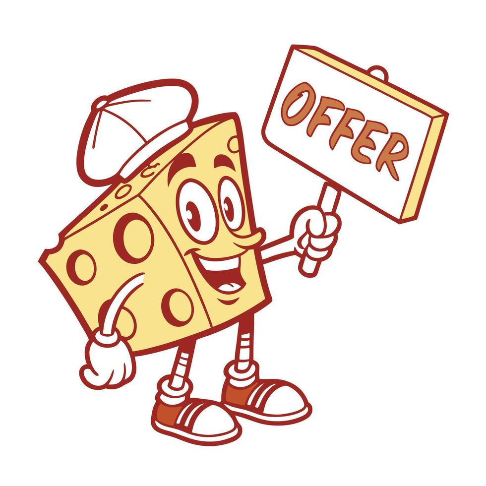 Cheerful Cheese Mascot Holding Offer Sign Promotional Cartoon Character vector