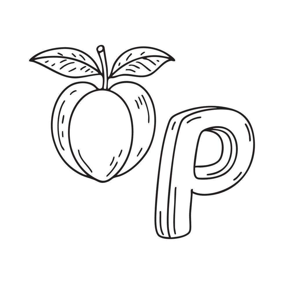 An illustration of letter P stand for peach vector