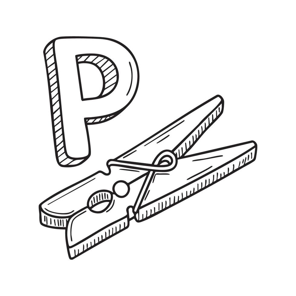 An illustration of letter P stand for peg vector